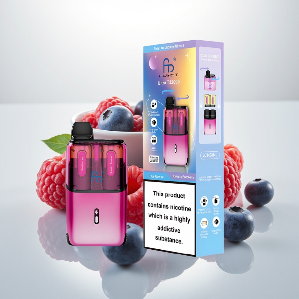 Fumot Ultra T32000 Disposable Vape 800mAh Mesh Coil Blue Razz Ice