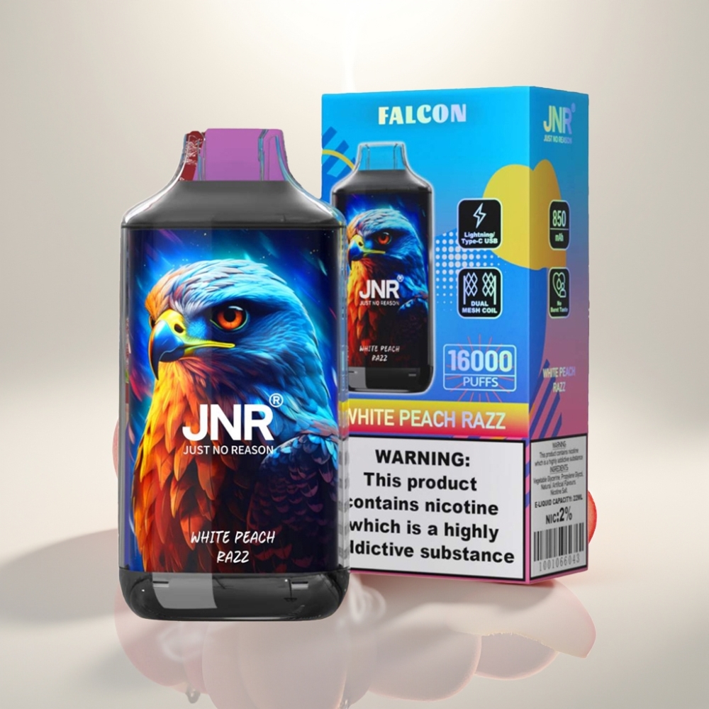 JNR Falcon 16000 Puffs 850mAh Dual Mesh White Peach Razz