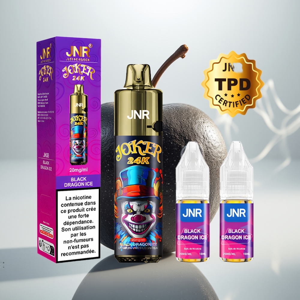 JNR Joker 24K Puffs Refillable Pod Disposable Vape Black Dragon Ice