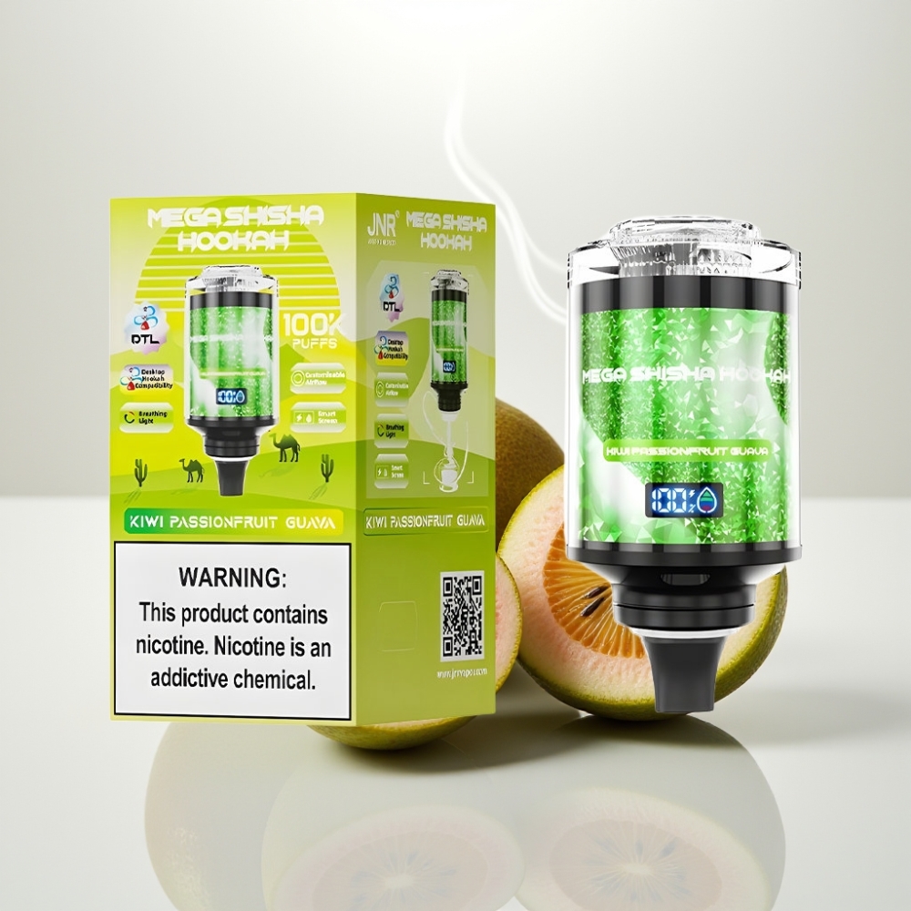 JNR Mega Shisha Hookah 100K Desktop Compatibility 60mL 2200mAh Kiwi Passionfruit Guava