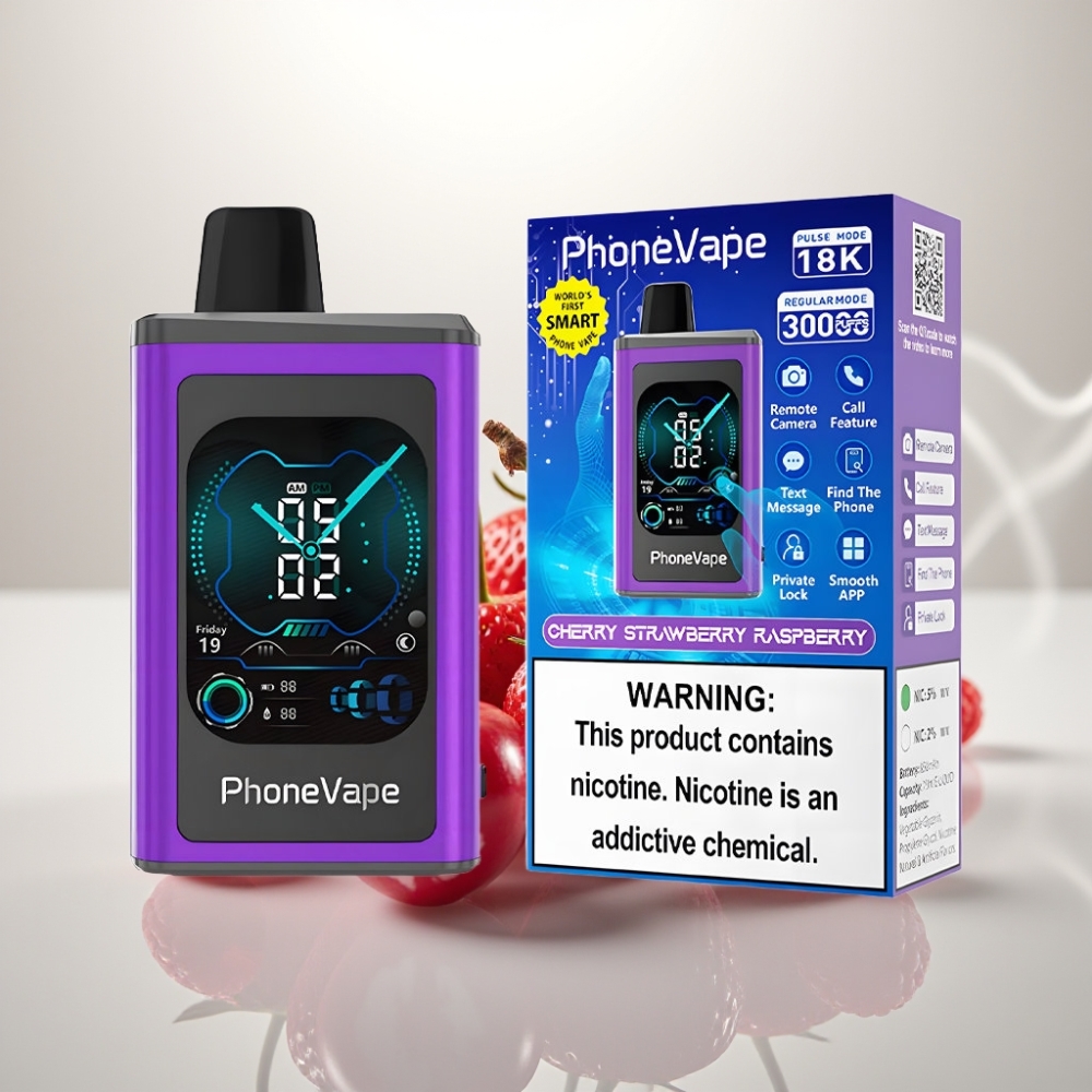 JNR PhoneVape 30000 puffs App Controlled Turbo Cherry Strawberry Raspberry