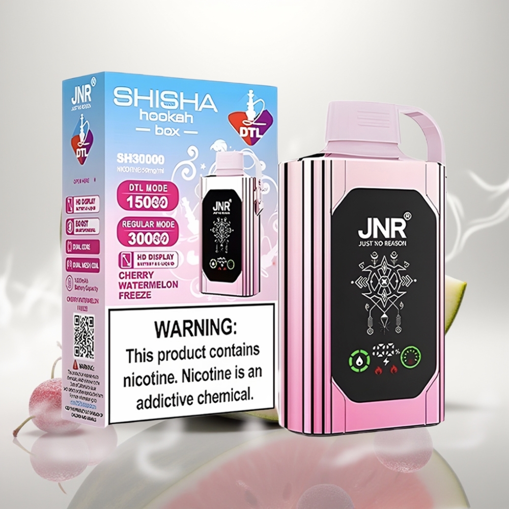 JNR Shisha Hookah Box 20500 Puffs HD Display Dual Mesh Cherry Watermelon Freeze