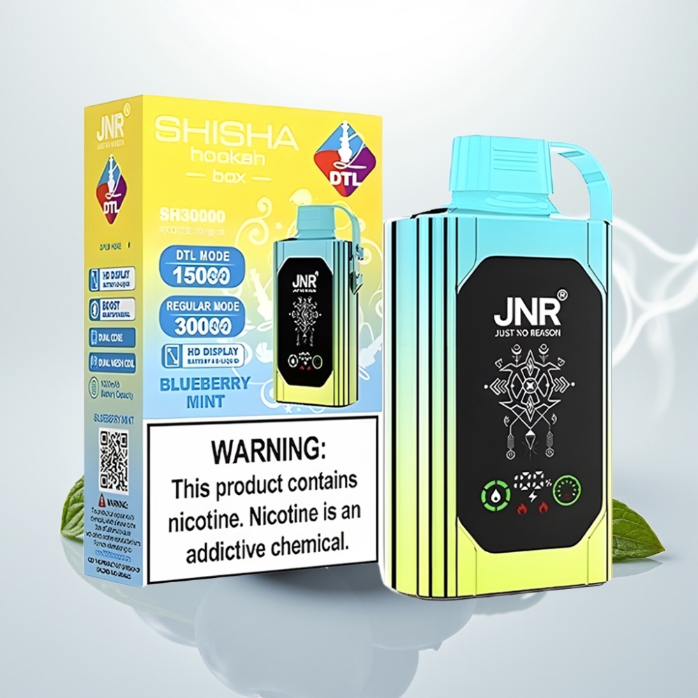 JNR Shisha Hookah Box 20500 Puffs HD Display Dual Mesh Coil Blueberry Mint