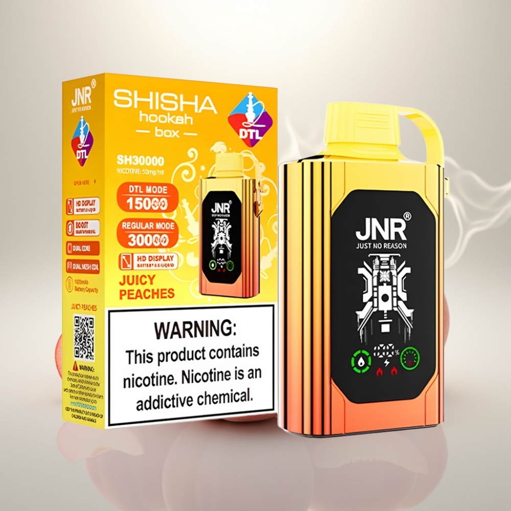 JNR Shisha Hookah Box 20500 Puffs HD Display Dual Mesh Coil Juicy Peaches