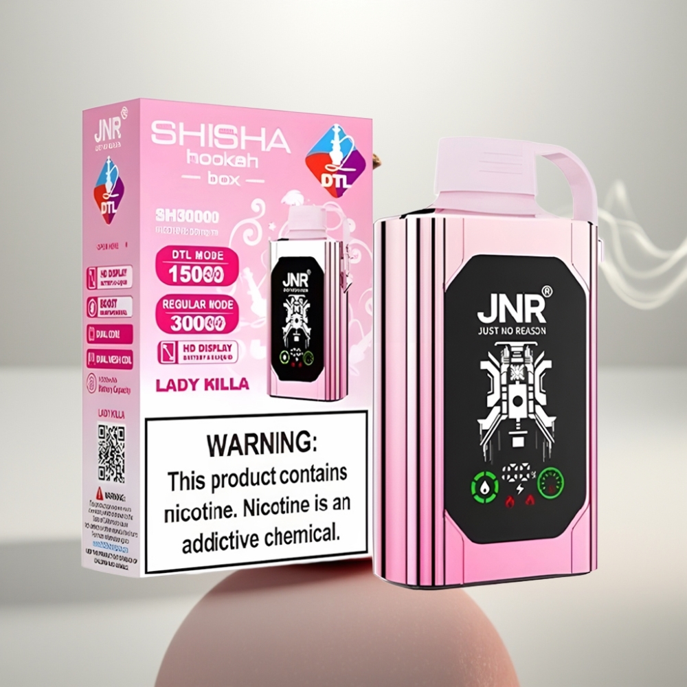 JNR Shisha Hookah Box 20500 Puffs HD Display Dual Mesh Coil Lady Killa