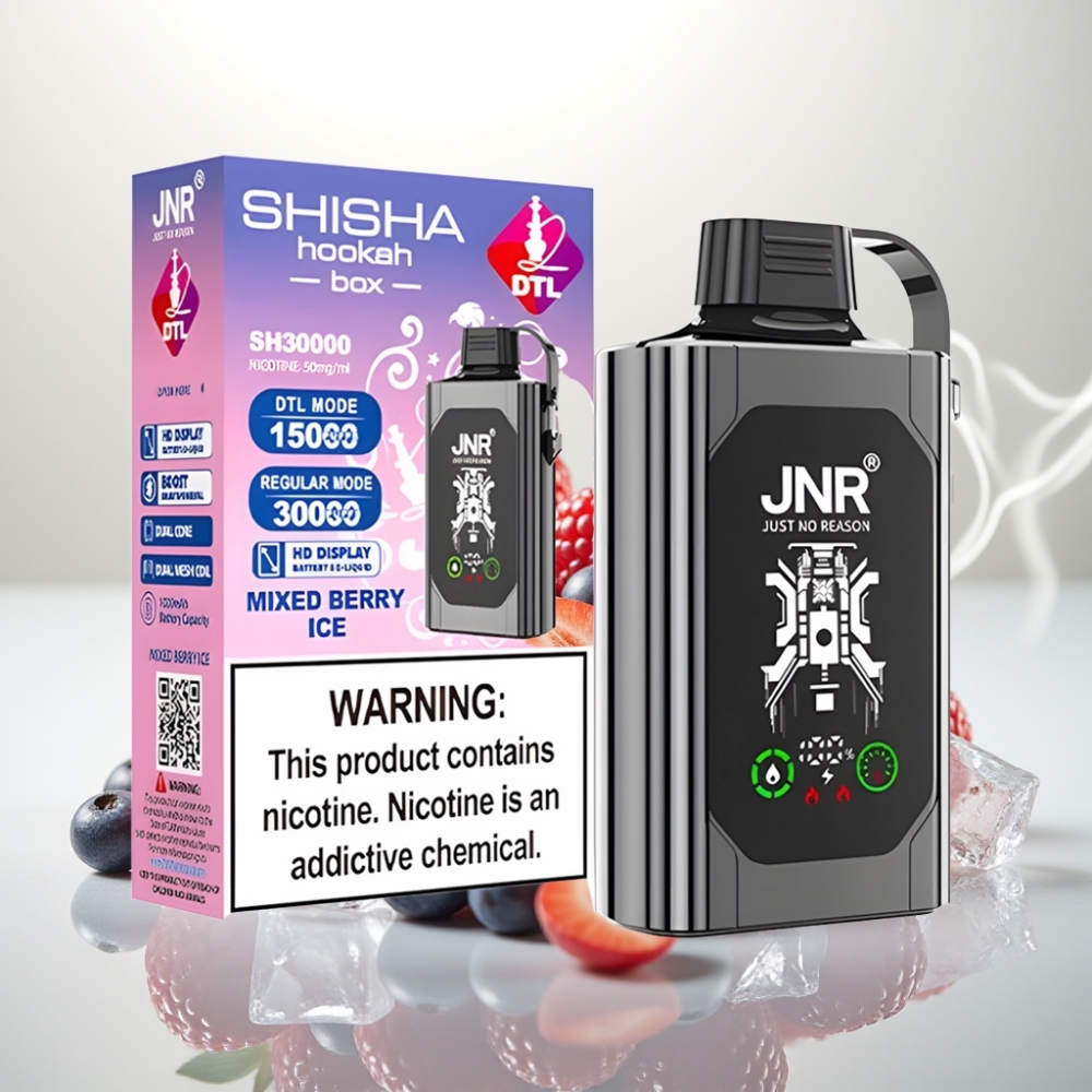 JNR Shisha Hookah Box 20500 Puffs HD Display Dual Mesh Coil Mixed Berry Ice