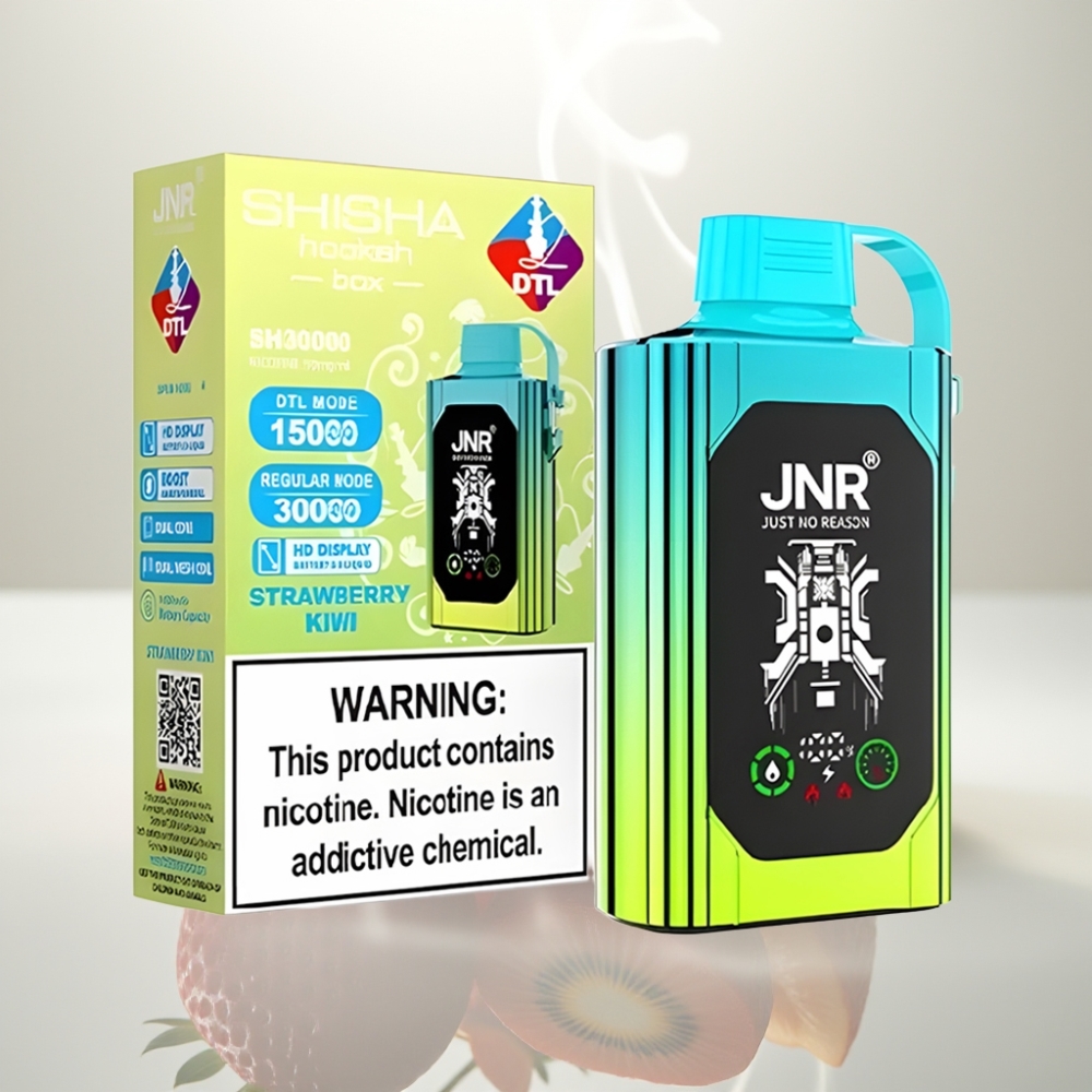JNR Shisha Hookah Box 20500 Puffs HD Display Dual Mesh Coil Strawberry Kiwi
