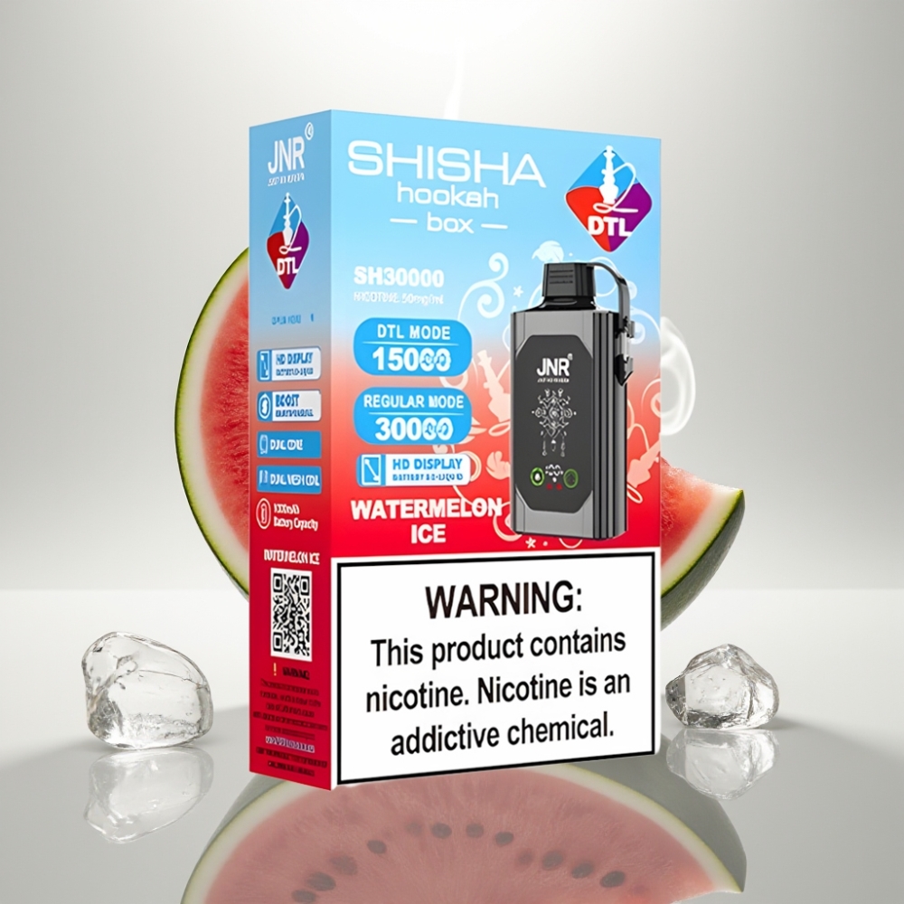 JNR Shisha Hookah Box 20500 Puffs HD Display Dual Mesh Coil Watermelon Ice