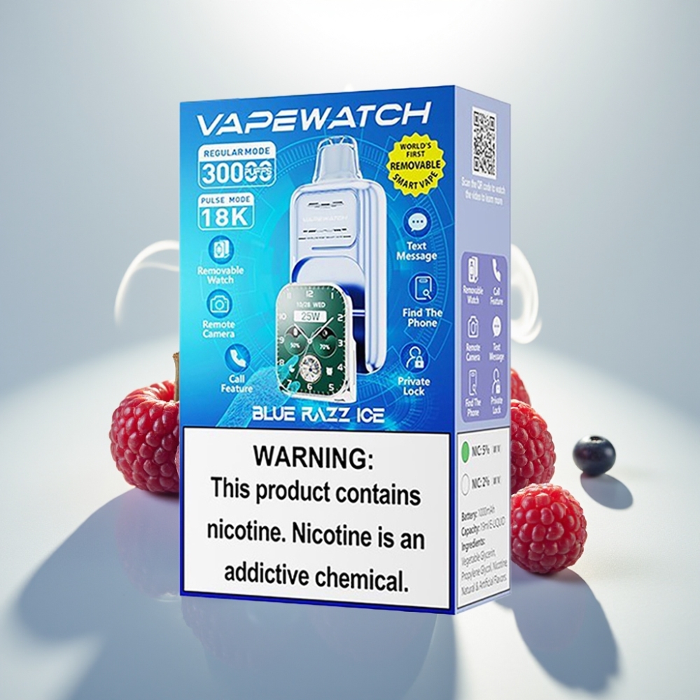 JNR VapeWatch 30000 Puffs Dual Mesh 19mL Blue Razz Ice