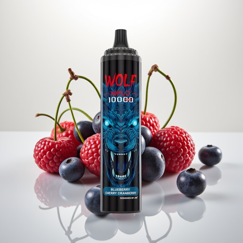 JNR Wolf Niplo 10000 Puffs 10 Ohm Mesh 20ml Blueberry Cherry Cranberry